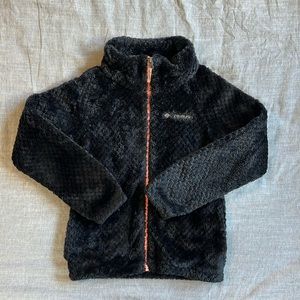 Columbia zip up hoodie. Girls, small (8). Black w/pink zipper.